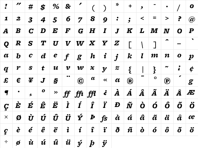Freight Micro Black Italic  glyph index