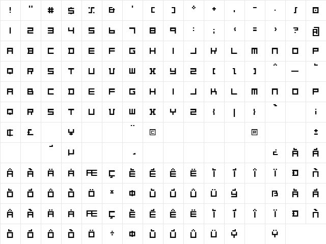 P22 DeStijl Regular Regular  glyph index