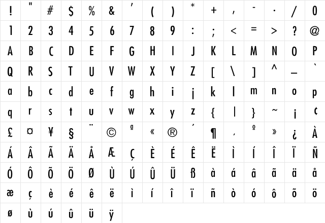 Belmar-Condensed-Normal Regular  glyph index