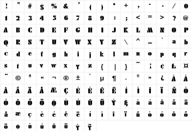 FujiyamaBlack Regular  glyph index