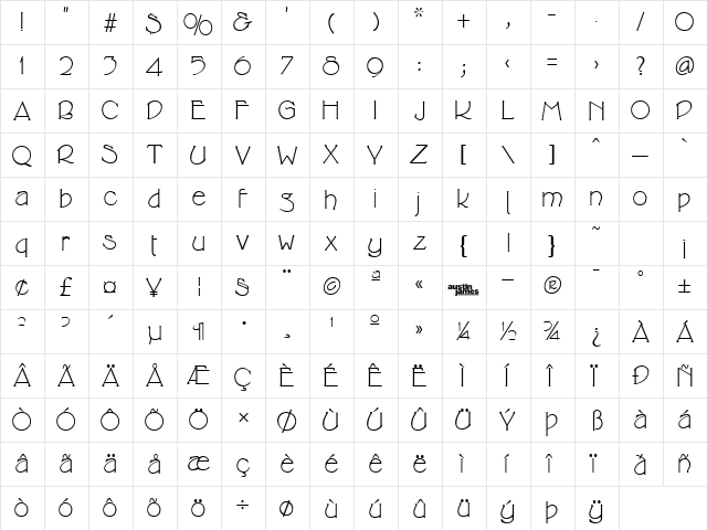 Cricket Regular  glyph index