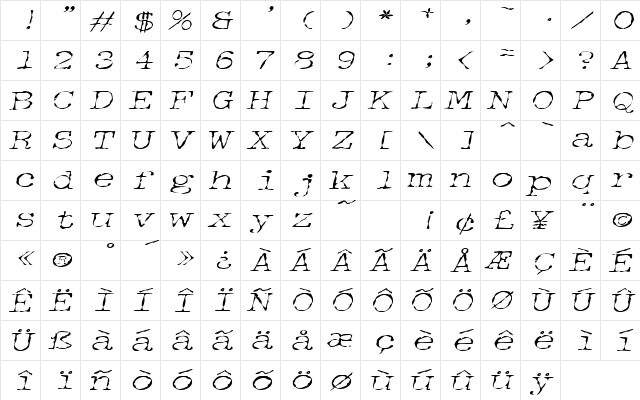 DetectiveExtended Italic  glyph index