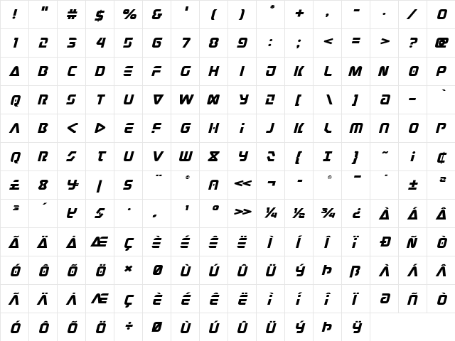 Judge Expanded Italic Expanded Italic  glyph index