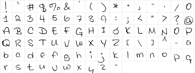 Brianne Hand Regular  glyph index