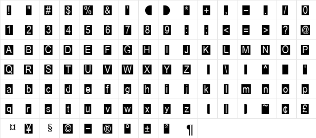 FIBoxBB Normal  glyph index