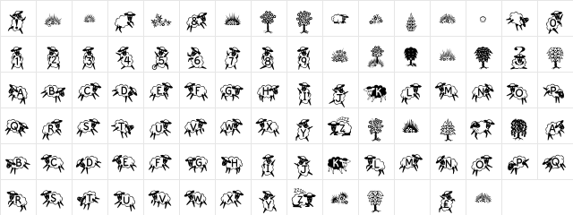 Kingthings Sheepishly Regular  glyph index