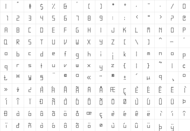 Calculator Ho Regular  glyph index