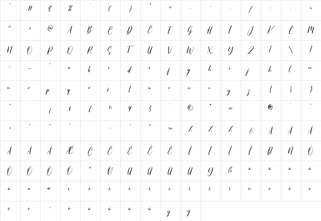 Kallisha - Demo Regular  glyph index