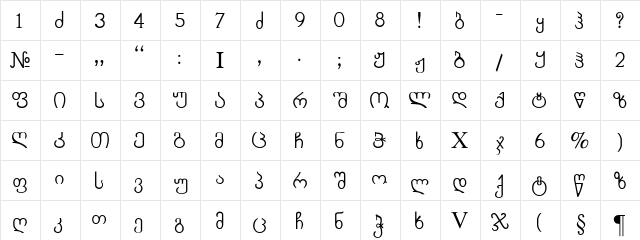 Chveulebrivy Normal  glyph index