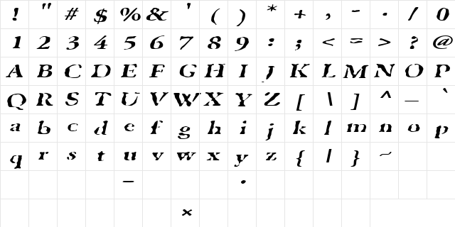 GhostTownExtended Italic  glyph index