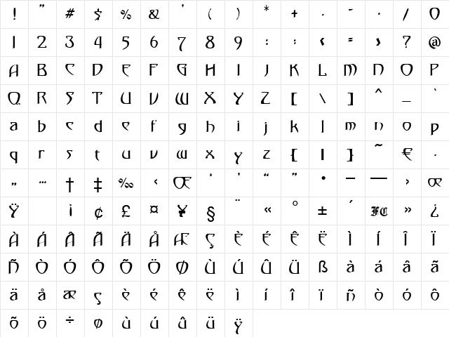 Machiavelli Regular  glyph index