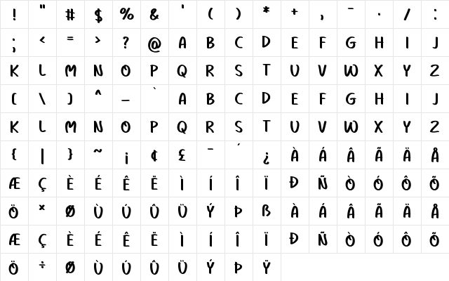 Enjoy Summer Regular  glyph index