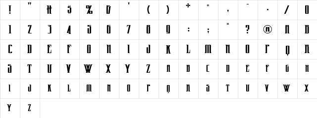 Wicked Queen BB Regular  glyph index