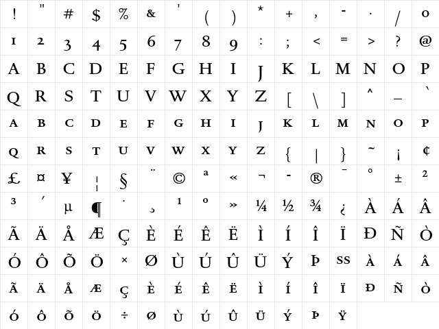DTLRomulusTCapsMedium Regular  glyph index