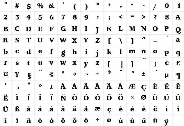 UsherwoodMdITC Black  glyph index