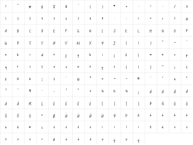 Bold Lining Regular  glyph index