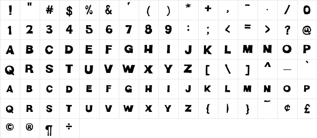 H-Man Regular  glyph index