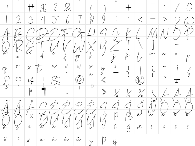 Le Festin Regular  glyph index