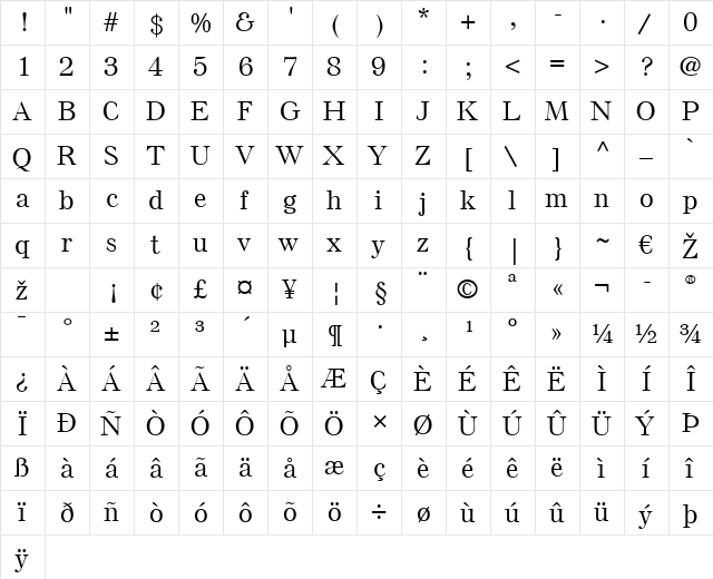 Else LT Medium Regular  glyph index