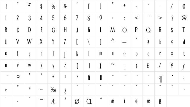 CameoHeavyline Regular  glyph index