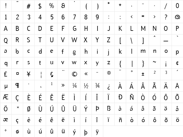 Formica Regular  glyph index