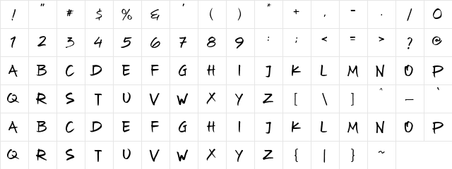 Oyget! Regular  glyph index