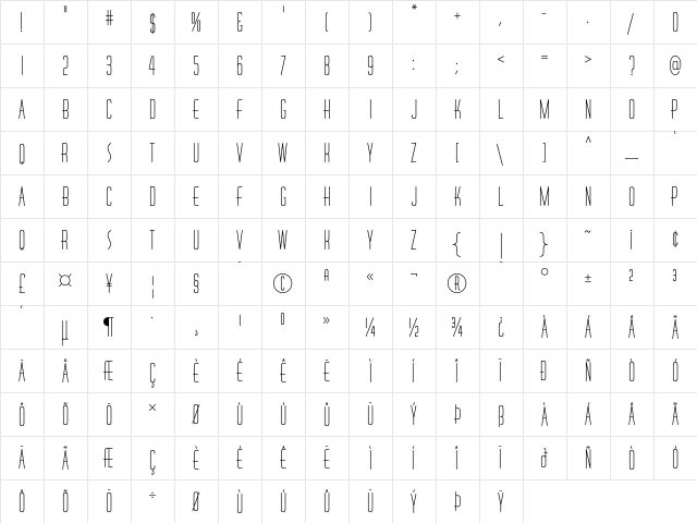 HuxleyVertICG Regular  glyph index