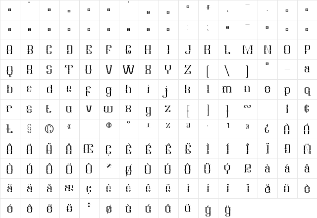 Goldmarble Regular  glyph index