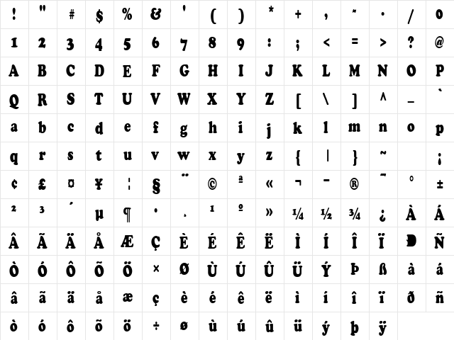 PT Cozy Condensed Normal  glyph index