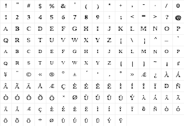 Maranallo Regular  glyph index