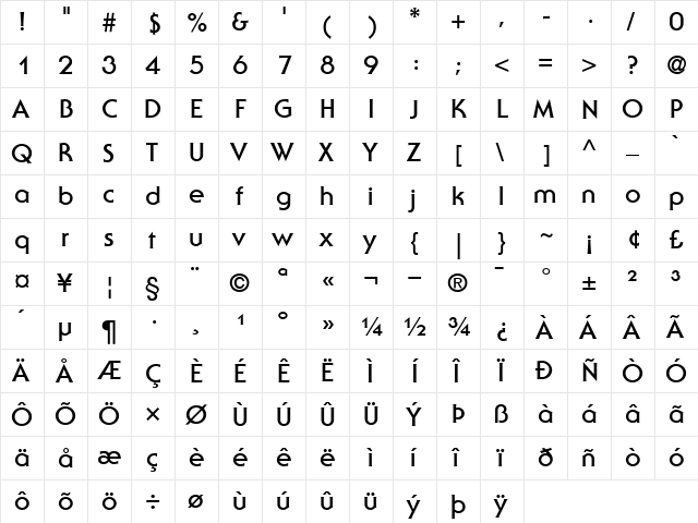 ITCSerifGothic Bold  glyph index