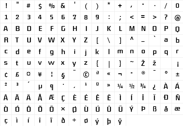 DistrictTF-Regular Regular  glyph index