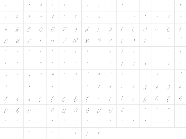 Northwest Signature Italic Regular  glyph index