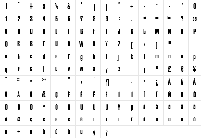 F731-Deco Regular  glyph index