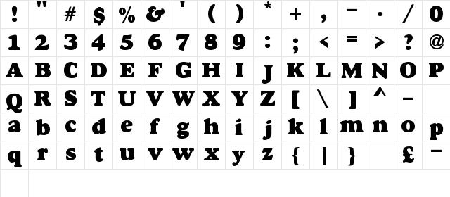 Gordo Regular  glyph index