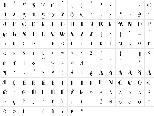 RightBankFLF Regular  glyph index