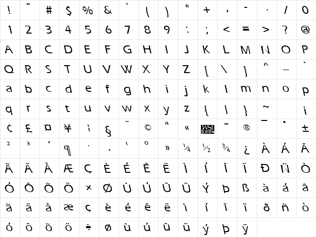 ErgoeMediumBS Regular  glyph index