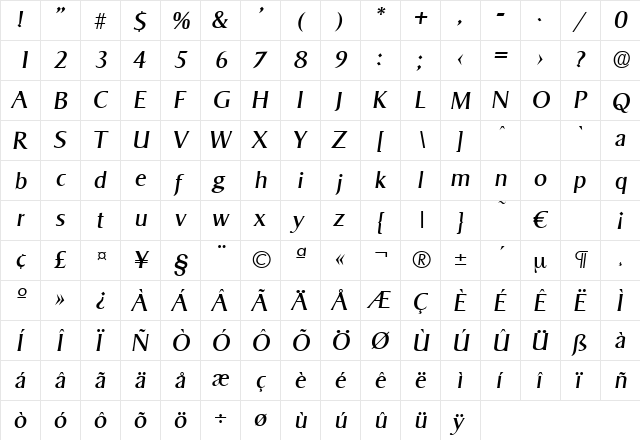 Sigvar-RegularIta Regular  glyph index