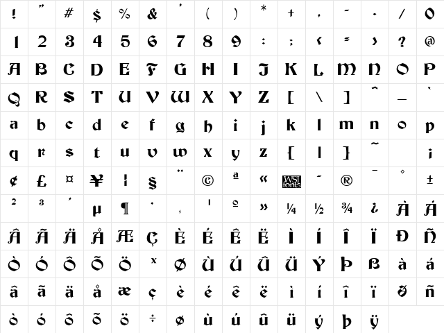 Buckingham Regular  glyph index