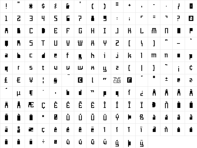 Templo Extranjero Regular  glyph index