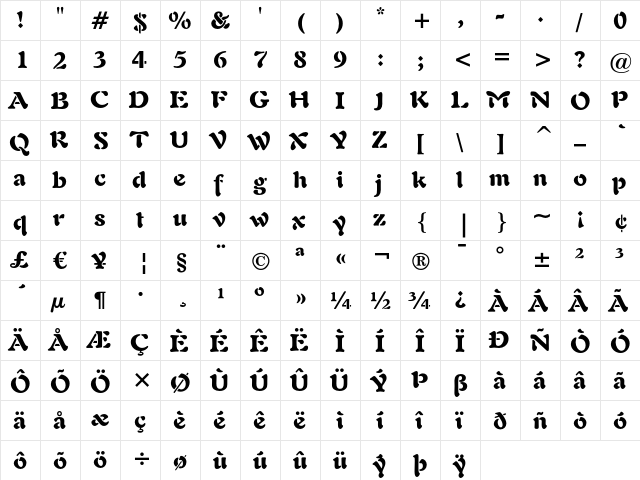 Freeform 721 Black  glyph index