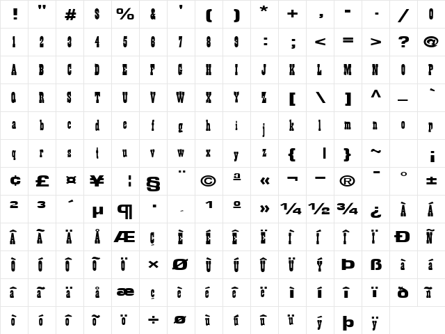 BillyTheKid65 Regular  glyph index