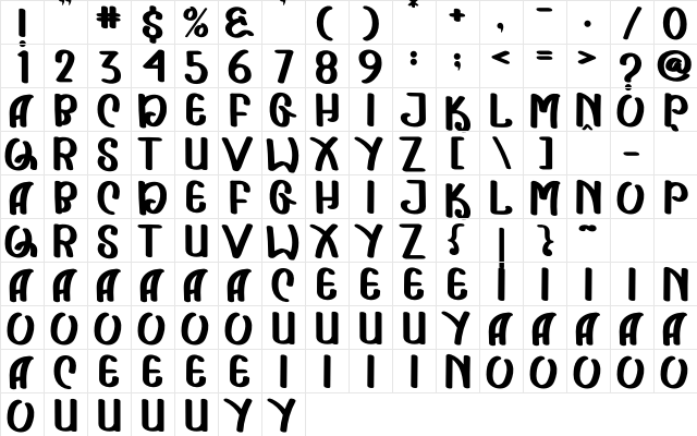 Crish Stick Regular  glyph index