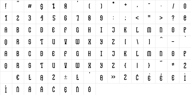 Kosz PL Regular  glyph index