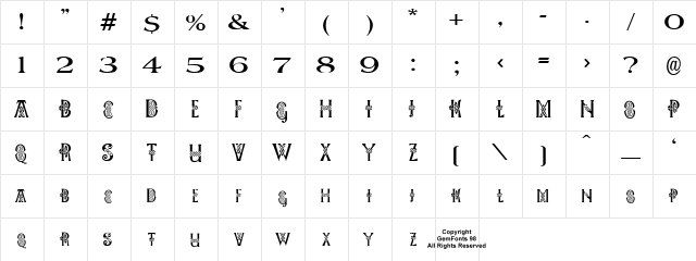 Pee's Celtic Plain Regular  glyph index