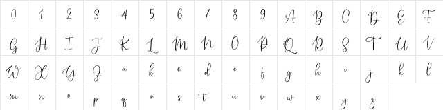 Petite Romance FREE Regular  glyph index