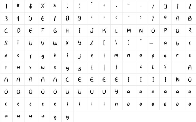 Mocachinno Regular  glyph index