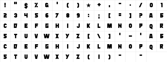 Typingrad Regular  glyph index