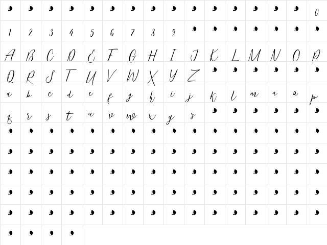 Kentucky Regular  glyph index