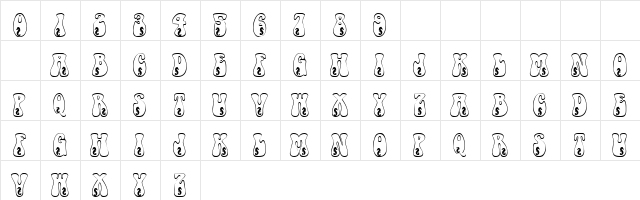 101! Sea HorseZ Regular  glyph index